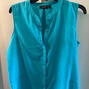 Apt. 9 Blue Sleeveless Button Down Blouse with Mandarin Collar